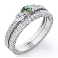 thumbnail image 1 of JeenMata Anillo de Bodas Estilo Catedral Eduardiano Art Déco con Diseño de Pasado, Presente y Futuro, Ágata Verde Musgo Drusa Natural 1,75 ct y Moissanita en Oro Blanco 18 K sobre Plata, 1 of 6