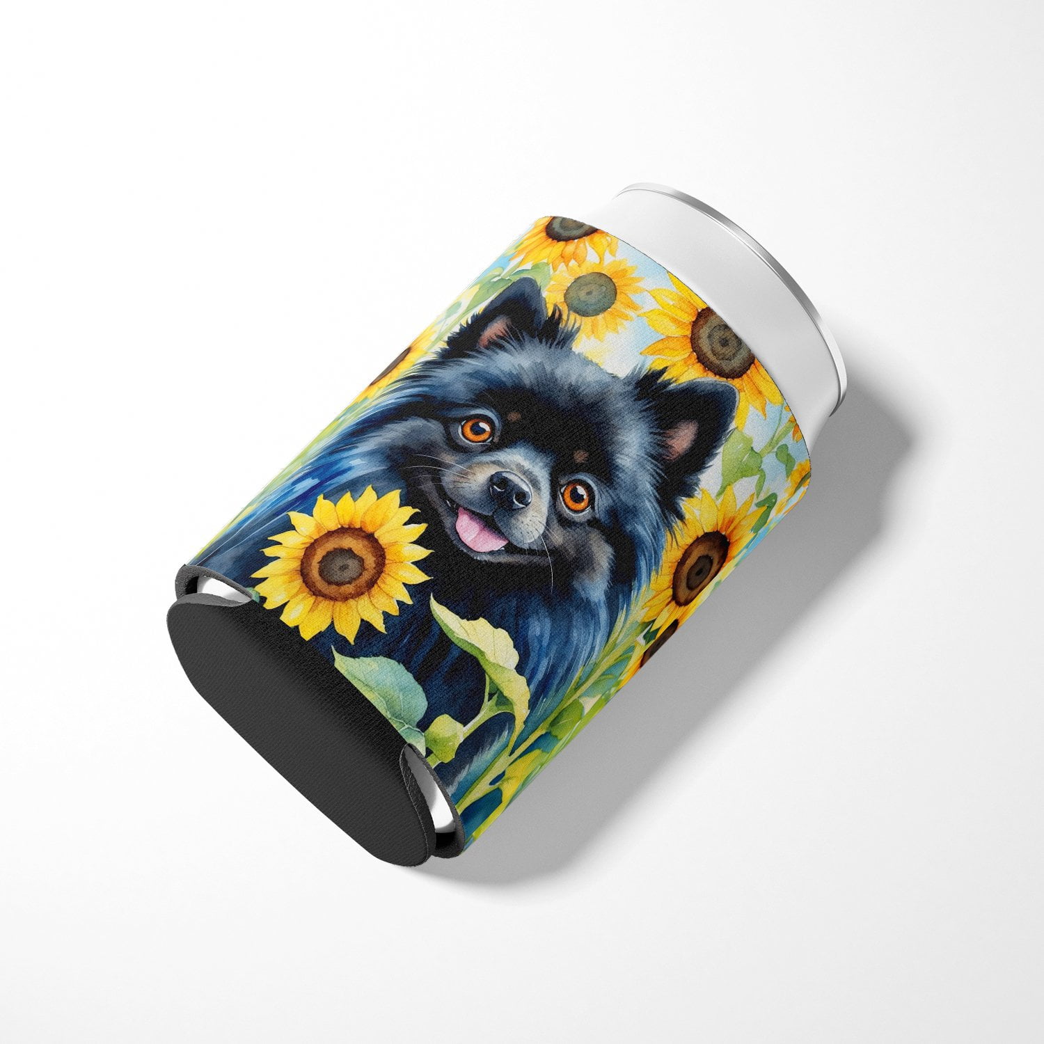 Pomeranian in Sunflowers Can or Bottle Hugger 3 in x 5 in