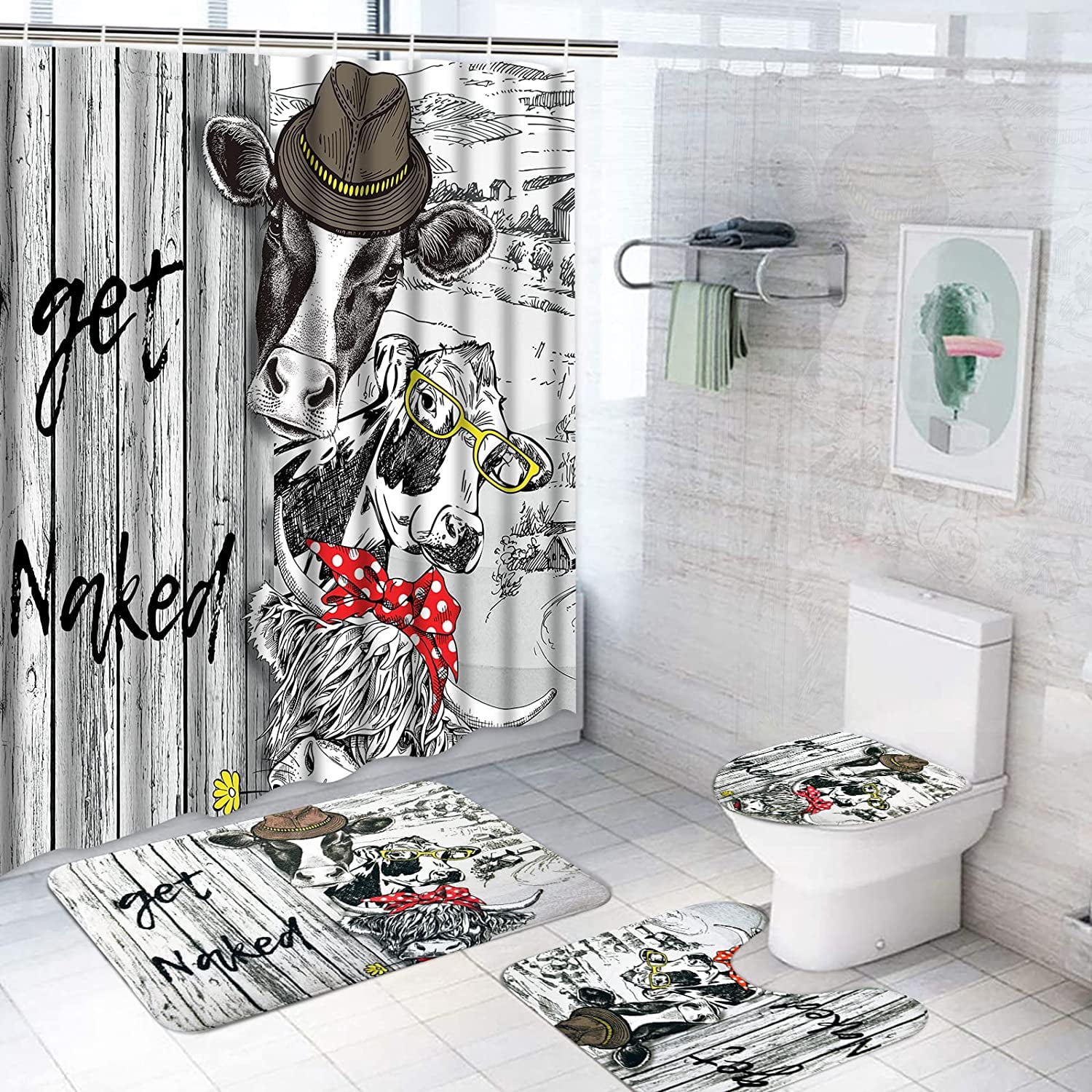 Roblox 4PCS/Set Bathroom Shower Curtain Non-Slip Rug Toilet Lid Cover Bath Mat 