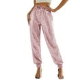 thumbnail image 2 of successthop Sequin Joggers for Women Sparkly Party Loose Causal Pants Elastic Pants Solid Trendy Disco Trousers Pink S, 2 of 8