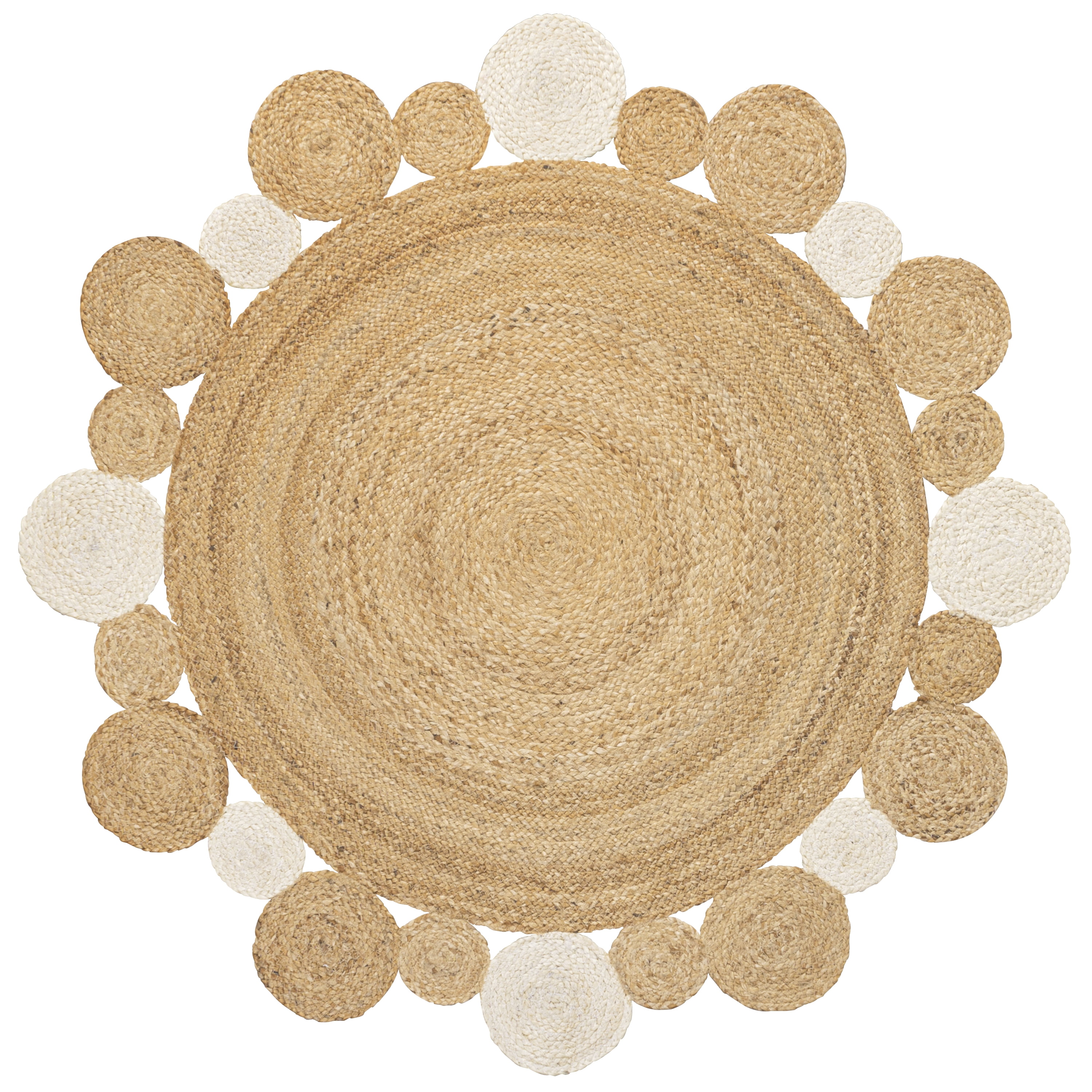 JONATHAN Y ANSA 6' Round Area Rug, Ayana Two-Tone Jute Hippy Circle - Natural/Cream, RNF107A-6R
