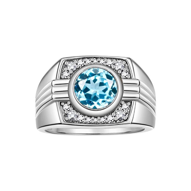 RYLOS Mens Rings Sterling Silver Designer Round Gemstone & Sparkling Diamond Ring Blue Topaz December Birthstone Rings For Men, Men's Rings, Silver Rings, Sizes 8 - 13