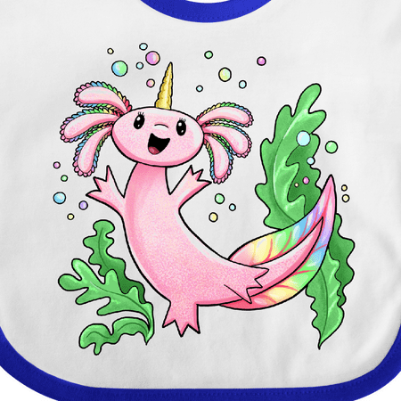Axolotl Unicorn with Rainbow Tail, Bubbles and Seaweed. Baby Bib