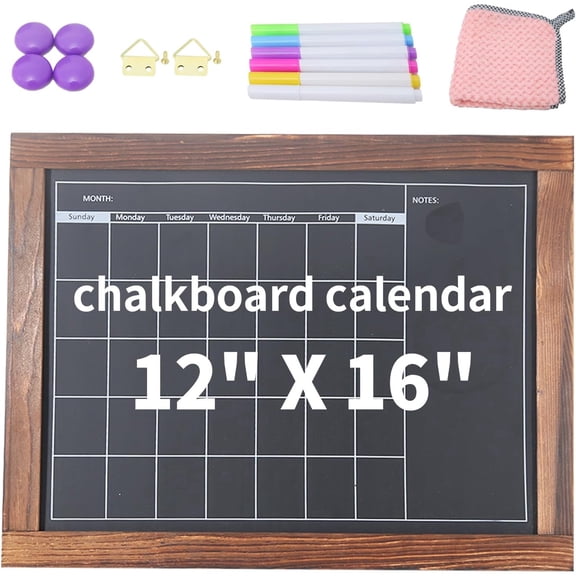 Magnetic Chalkboard Calendar for Wall Monthly Planner Board Wite Wood Frame Reusable Planning Blackboard for Record Daily Tasks List 12" x 16"