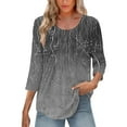 thumbnail image 2 of SOOMLON Womens 3/4 Sleeve Shirts Petite Tunic Cotton Pleated Tops Casual Round Neck Shirts Funny Floral Graphic T Shirts 2025 Trendy Spring Summer Ladies Tops Loose Fit Outfits Pullover Gray 2XL, 2 of 9