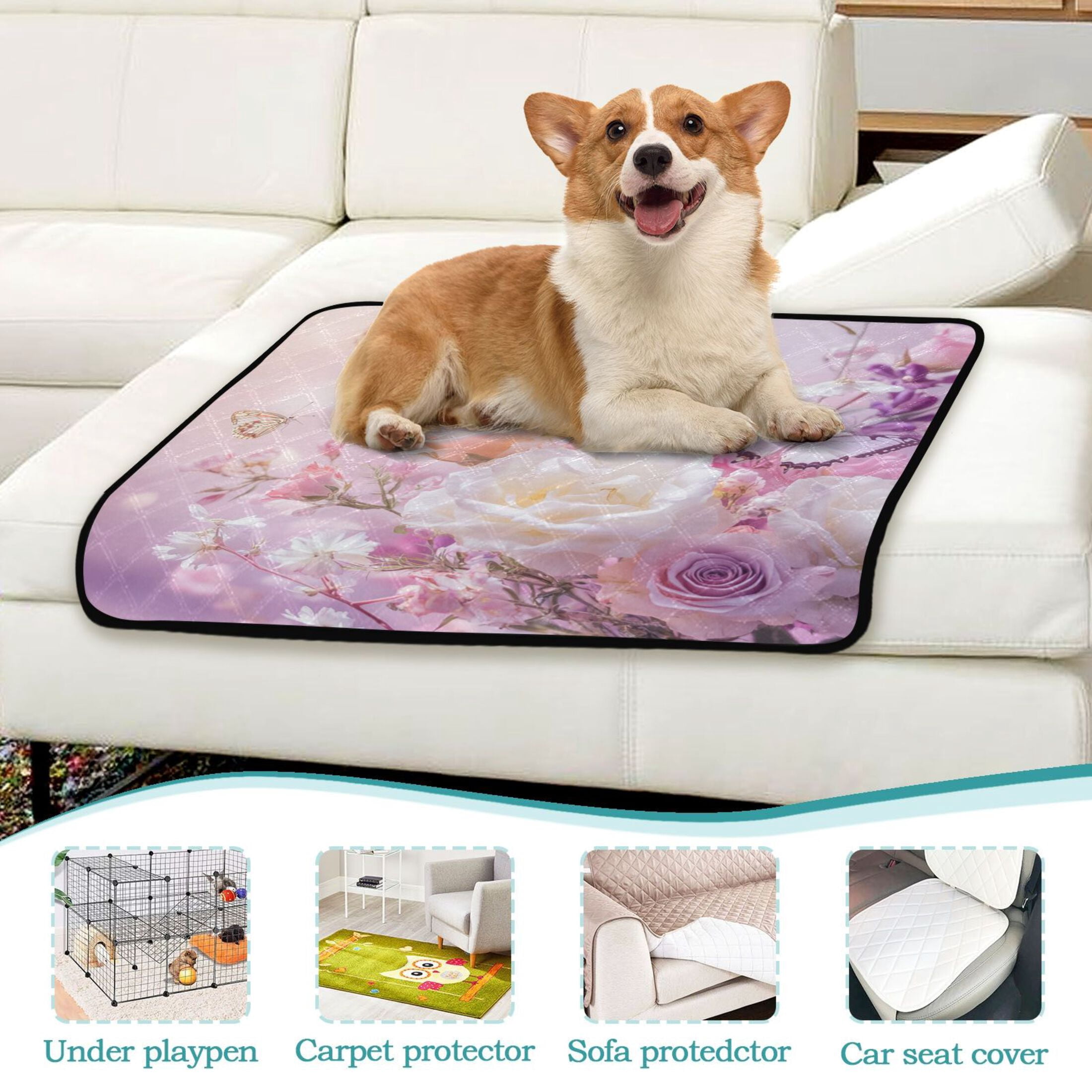 Qxltty Butterfly Garden Cat litter Pads Pet Set of 3 Diaper Mats Center Anti-leakage Layer Absorbent Soft and Comfortable