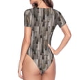 thumbnail image 3 of Uemuo Wooden Texture Pattern Women's One Piece Short Sleeve Swimsuit Rash Guard Surfing Modest Quick-drying Swimsuit Beach Essentials-X-Large, 3 of 9