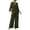 A-Army Green384, variant on Womens 2 Piece Outfits Split Flare 3/4 Sleeve Notched V Neck Blouses Wide Leg Pants with Pockets spring matching sets