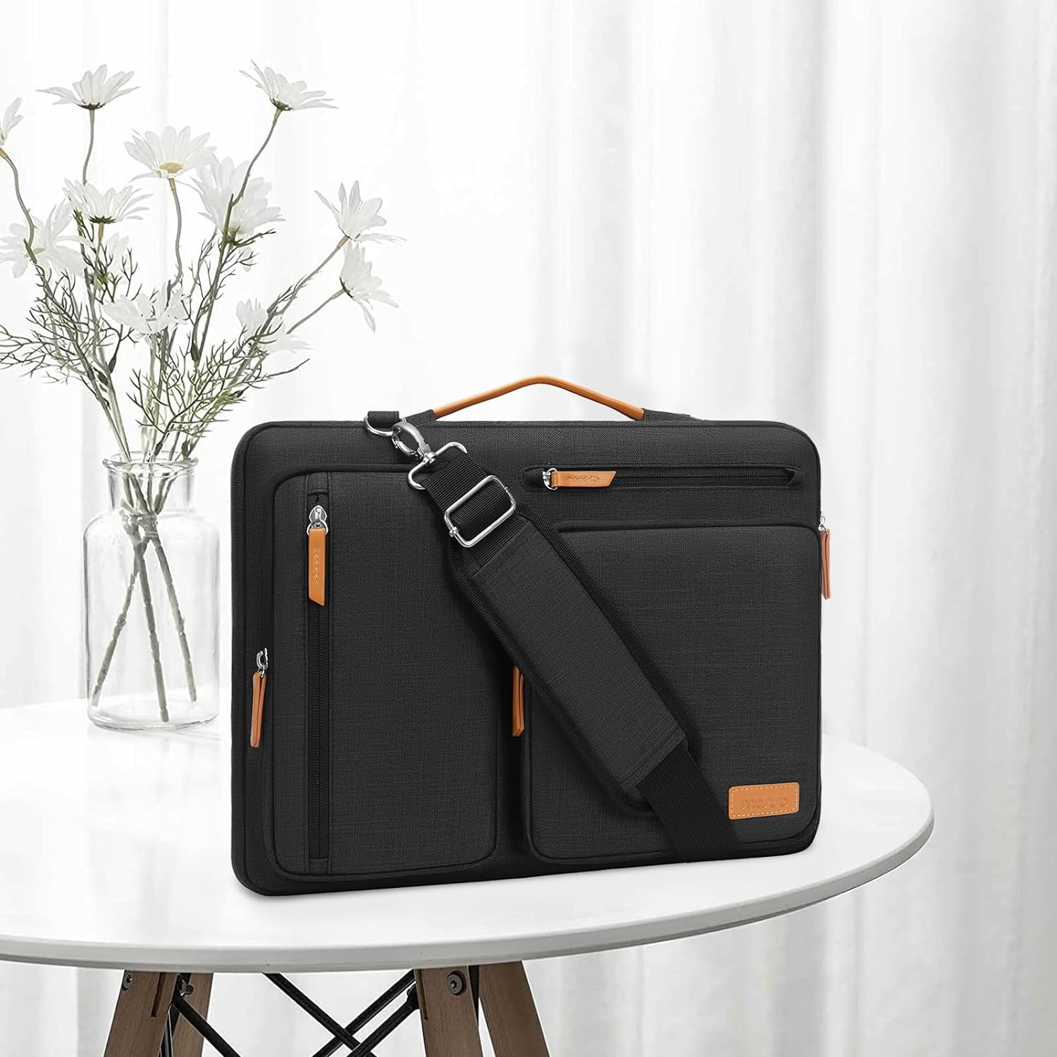 Mosiso 360 Protective Laptop Shoulder Bag for MacBook Air 15 inch M3 M2 Lenovo Acer Asus Dell Lenovo HP Samsung Notebook Sleeve Carrying Case Computer Messenger Bag, Black