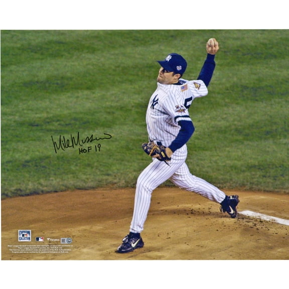Mike Mussina New York Yankees Autographed 16" x 20" 2001 World Series Pitching Photograph with "HOF 19" Inscription - Fanatics Authentic Certified