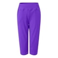 thumbnail image 4 of YDFCWXW Women Pull-on Stretch Capri Pants High Waisted Crop Pants Casual Capris Yoga Pants Purple, M, 4 of 9