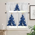 thumbnail image 2 of Christmas Tree Kitchen Curtains and Valances Set, Abstract Blue Trees Elk Gift Bird Star Art Rod Pocket Window Valance Window Curtain Panels for Living Room Bedroom Laundry, 27.5x24in, 3 Pieces, 2 of 7