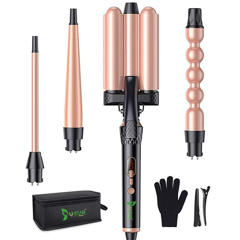 Ustar BESTOPE 4 in 1 Hair Crimper Iron Wand Set 1 Ceramic Triple Barrels Instant Heat LED Control Glove 2 Clips Walmart