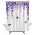 thumbnail image 2 of Spring Flower Shower Curtain for Bathroom Decor, Vintage Watercolor Purple Wisteria Floral Butterfly Waterproof Fabric Shower Curtain, 72"x96" Set with 12 Hooks, 2 of 9