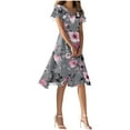 thumbnail image 2 of ClodeEU Womens Summe Ruffle Sleeve V Neck Flowy Dress,Boho Flared Trendy Midi Dress Gray,Womens Plus S, 2 of 6