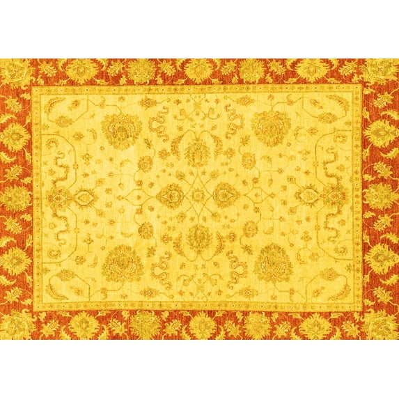 Ahgly Company Machine Washable Indoor Rectangle Oriental Yellow Traditional Area Rugs, 8' x 10'
