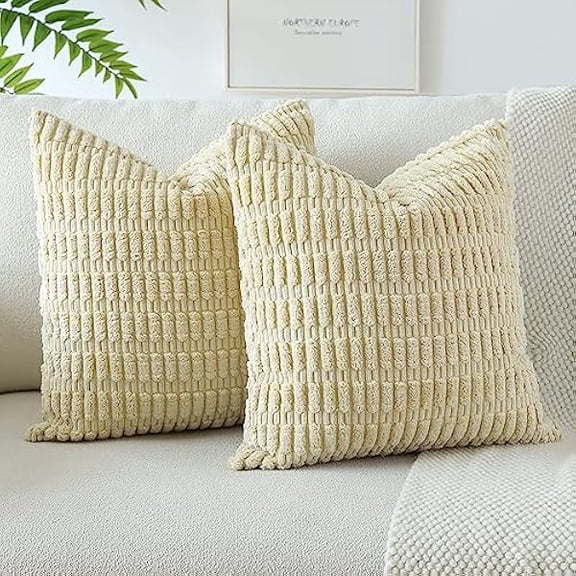 Eryueer Set of 2 Corduroy Soft Striped Cushion Covers 45x45 cm Decorative Throw Pillow Covers Square Cushion Case Home Boho Decor Pillow Cases for Couch Sofa Bedroom 18x18 Inch (Tan)
