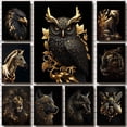 thumbnail image 2 of Pintura en lienzo de animales dorados y negros abstractos, búho, Tigre, León, Lobo, águila, cebra, Toro, carteles, imágenes artísticas de pared para habitación, decoración del hogar, 2 of 4