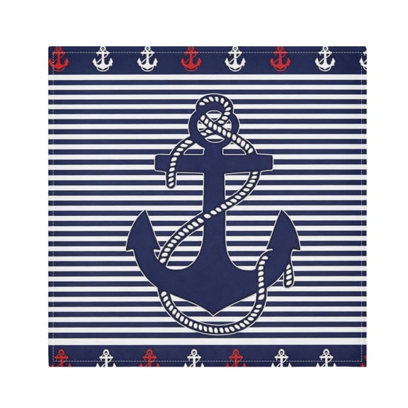 Iauyy Satin Napkins Set of 1- Navy-anchor Stripes DIY Printing Decoration Cloth Napkin- Easy Care for Home/Party