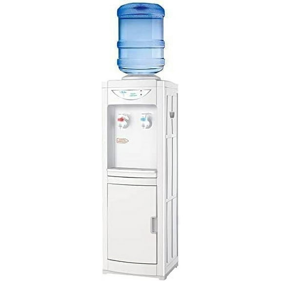 Water Cooler Dispenser 5 Gallon, Top Loading Water Dispenser Hot and Cold Water Dispenser with Storage Cabinet Child Safety Lock for Home Office, White