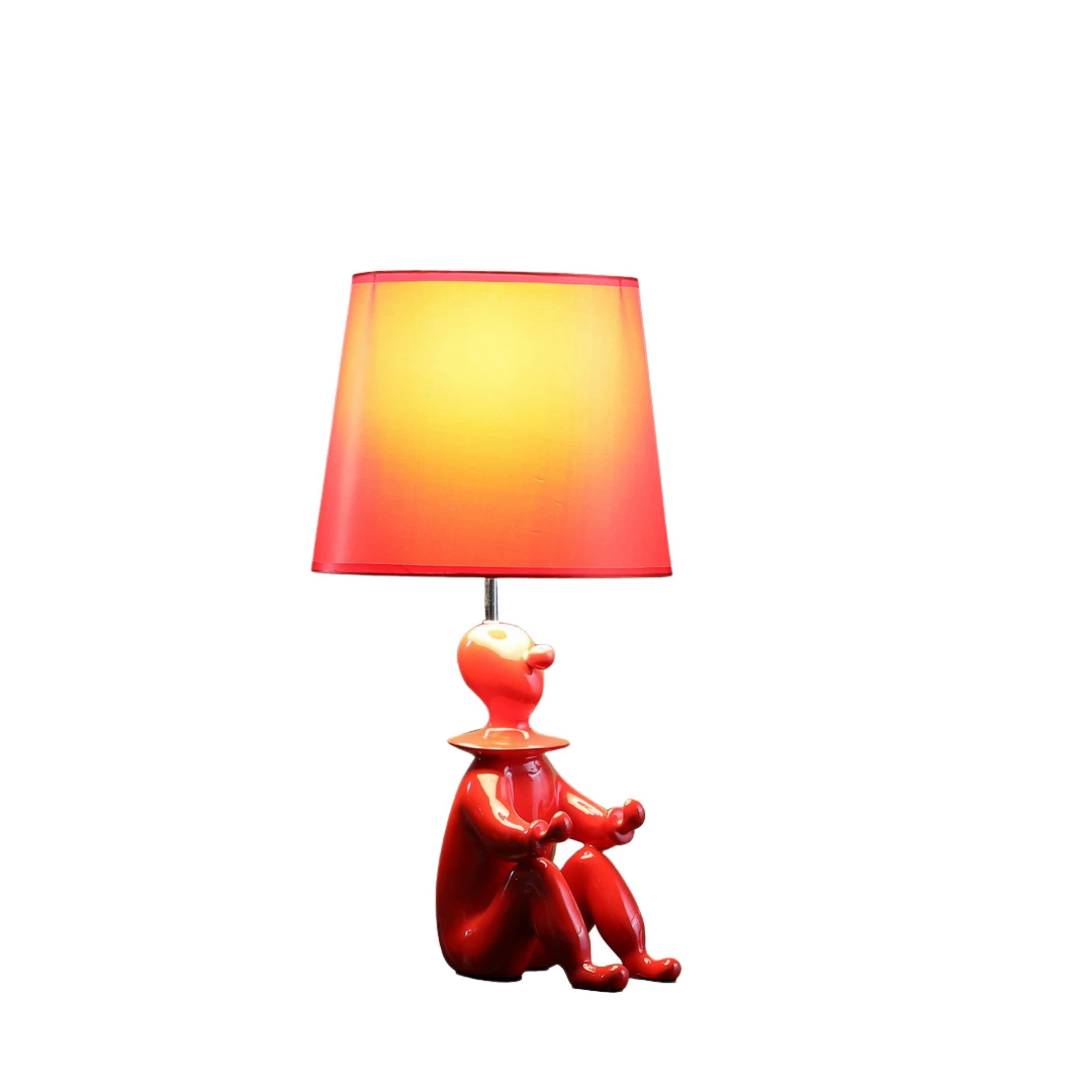 Noble House 21.25" Clown Figurine Table Lamp, Convenient Phone Holder, Semi-Drum Shade, E26 Light Bulb, Red