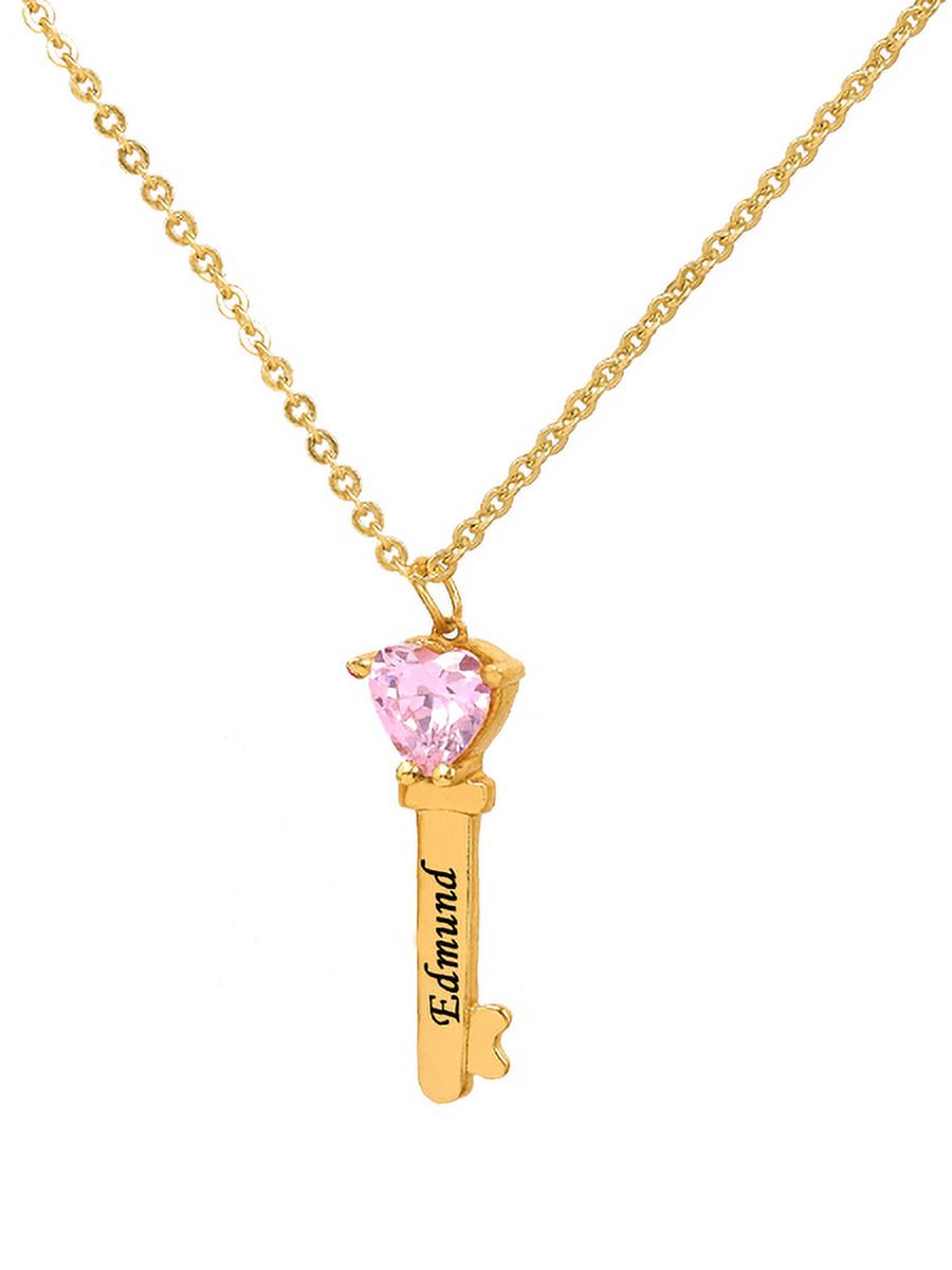 Personalized Family Key-Shaped Charm Pendant with Up to 6 Heart-Shaped Birthstones