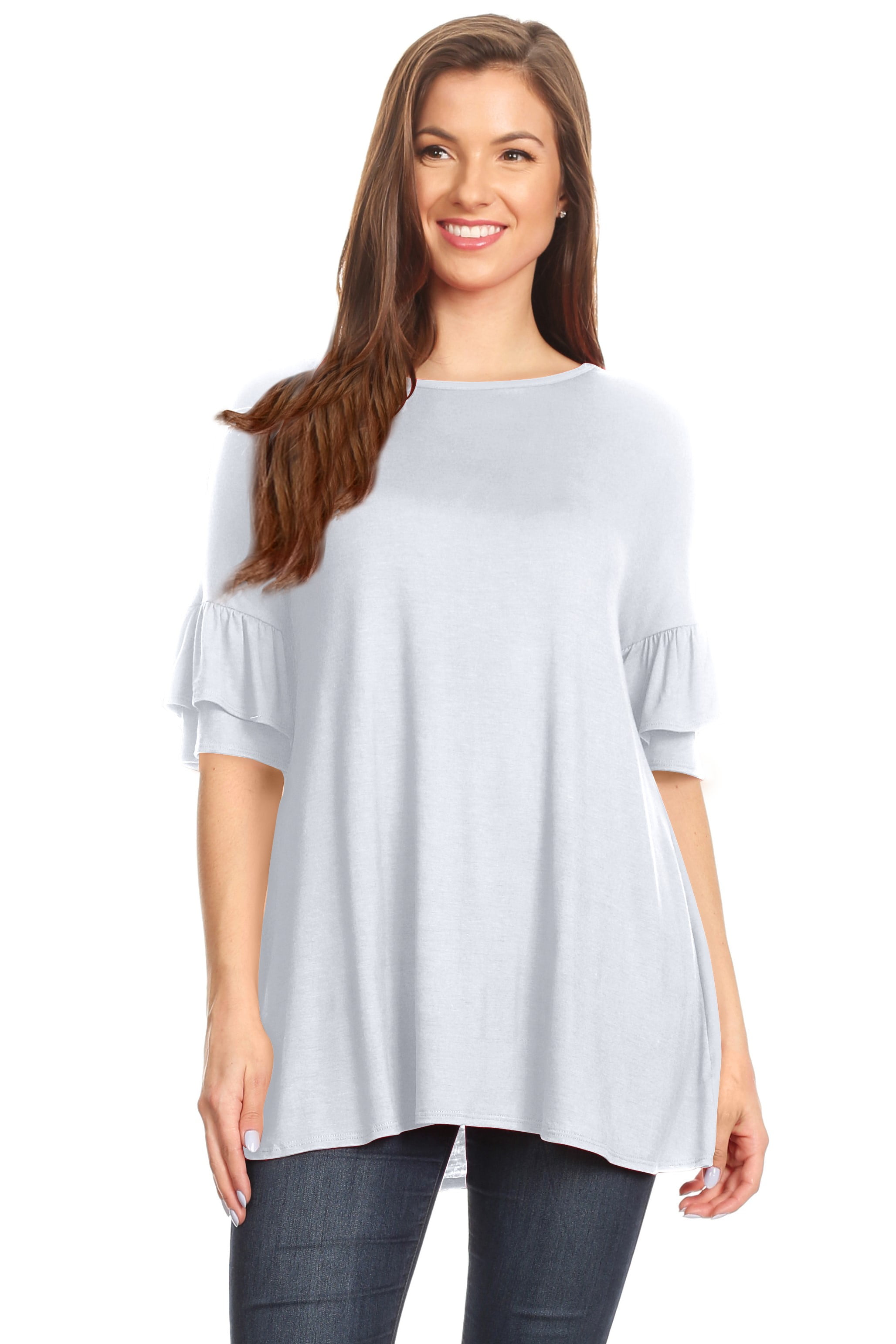 Simlu - Womens Tunic Tops to Wear with Leggings Ruffle Sleeve Reg and ...