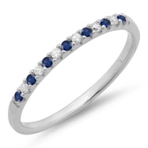 0.15 CT 18k White Gold Round Blue Sapphire, White Diamond Ladies Anniversary Wedding Band Ring
