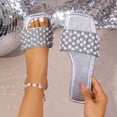 thumbnail image 2 of WLOELOEW Square Toe Flat Slide Slippers For Women With Pearl Strap Soft Lazy Indoor Outdoor Slides Synthetic Upper Available In Us Size 7.5 (Foot Length: 9.84 Inches), 2 of 9