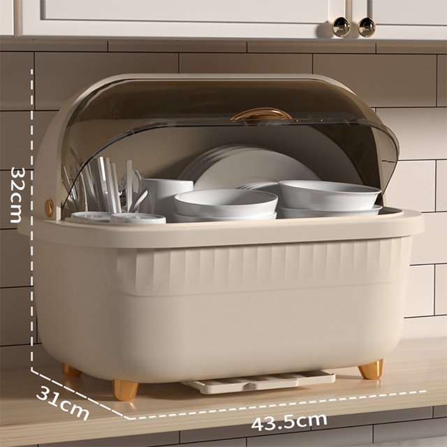 EastVita Dish Drying Rack, Bottle Drying Rack With Transparent Flip Cover, Pullable Drain Tray, Detachable Chopstick Barrel, Bottom Drainage Hole, Dish Storage Box