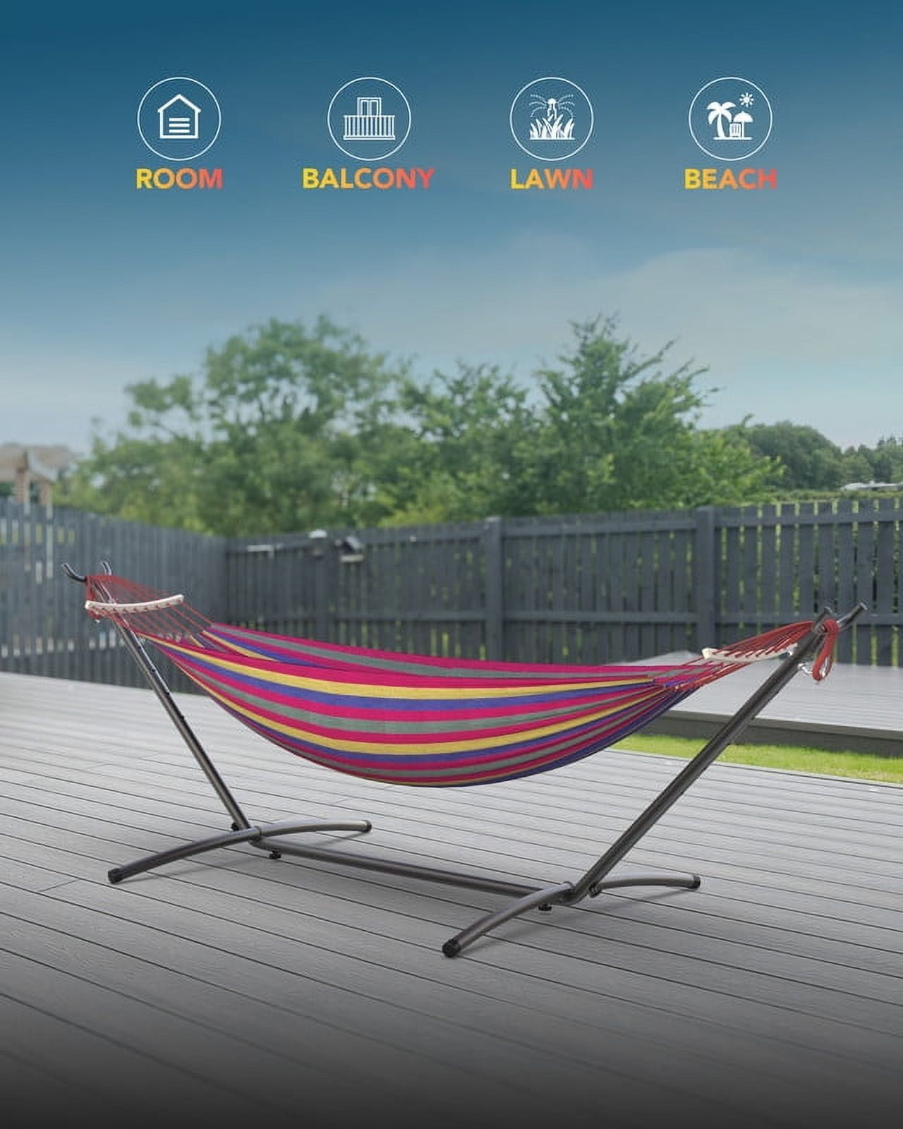 GYROOR Comfortable double hammock with adjustable stand, 600 lbs capacity with storage bag for camping, outdoor/indoor patio backyard portable hammock