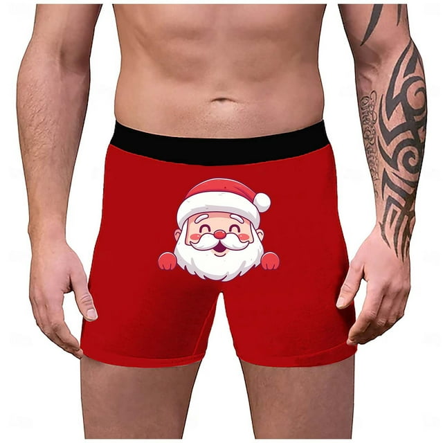 Caleçons Courts de la Série à Imprimé du Père Noël pour Hommes, Confort Mode, sous-Vêtements pour Hommes, Slip pour Hommes, Mode Homme, Lot de Caleçons Courts pour Hommes, Caleçons Courts Cerveau, Petit Slip, Rouge P