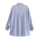 thumbnail image 4 of HH TRAF Camisa de moda para mujer, con bolsillos, rayas, cuello vuelto, manga larga, blusa femenina de verano versátil de un solo pecho para mujer, 4 of 5