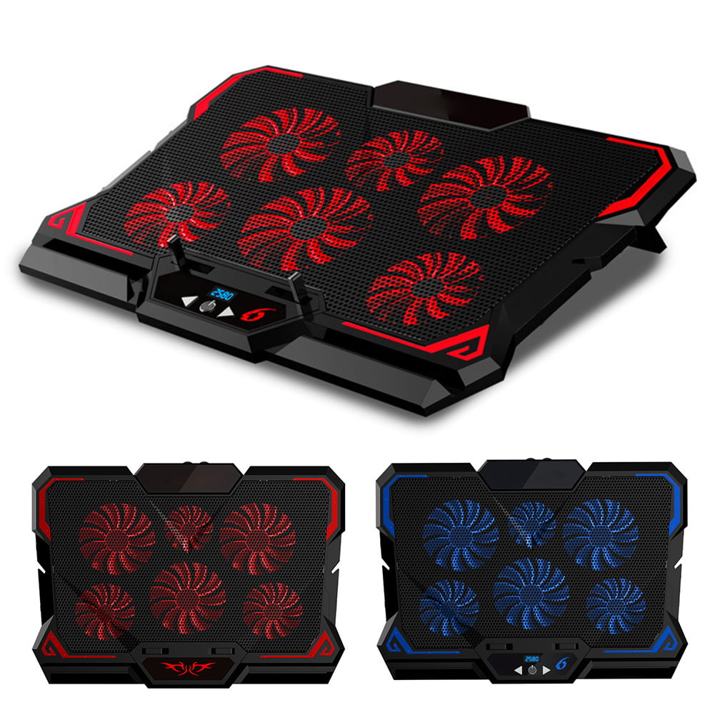 HIRALIY 5 Fans Laptop Cooling Pad 12-17 Cooler Pad Chill Mat with LED Light Dual USB 2.0 Ports Adjustable Mount Stand Black+Red 