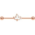 thumbnail image 2 of Body Candy 14G Electroplated Steel Helix Cartilage Earring Rosy White Maple Leaf Industrial Barbell 1 1/2", 2 of 3