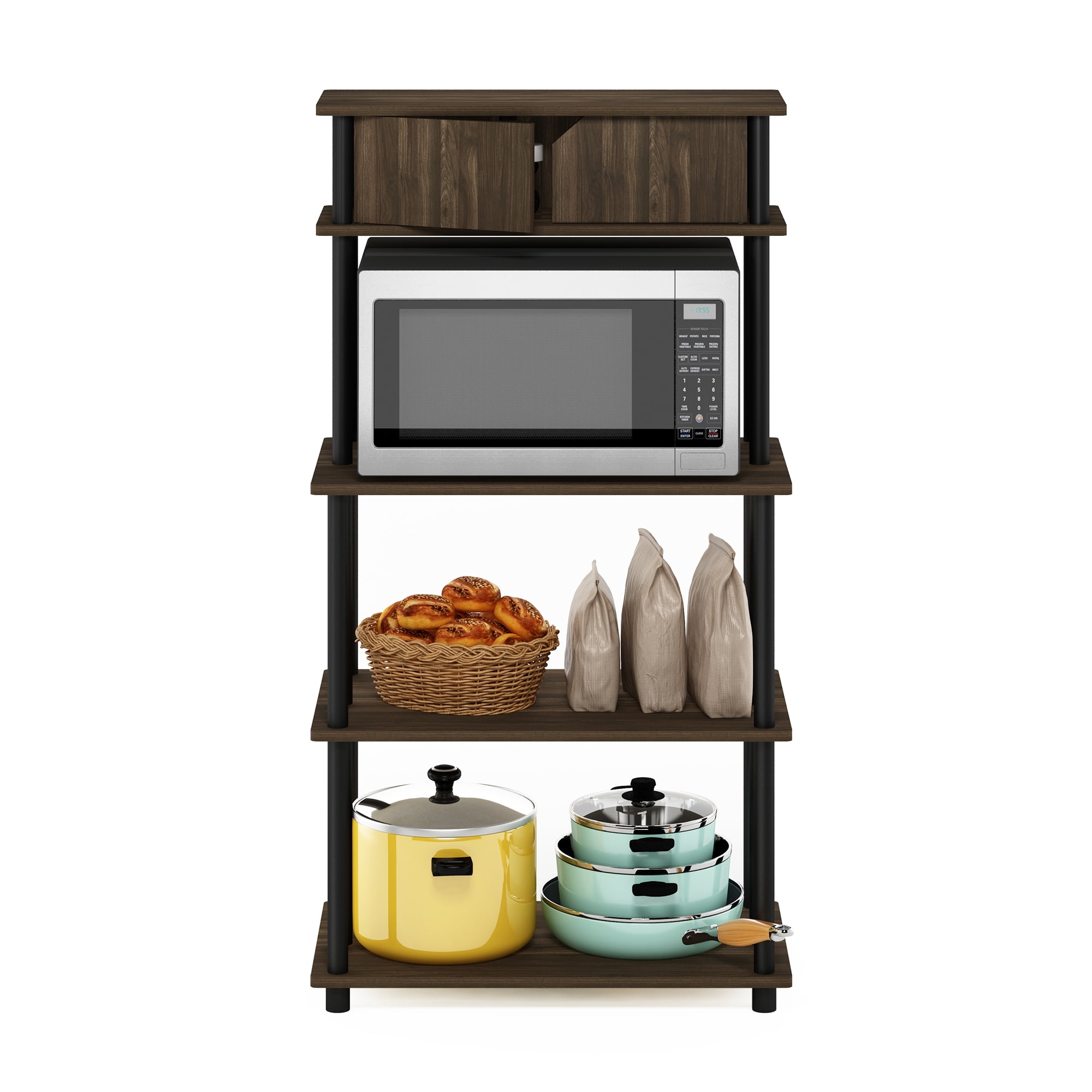 Furinno Turn-N-Tube Toolless Storage Shelf with Top Cabinet, Columbia Walnut/Black