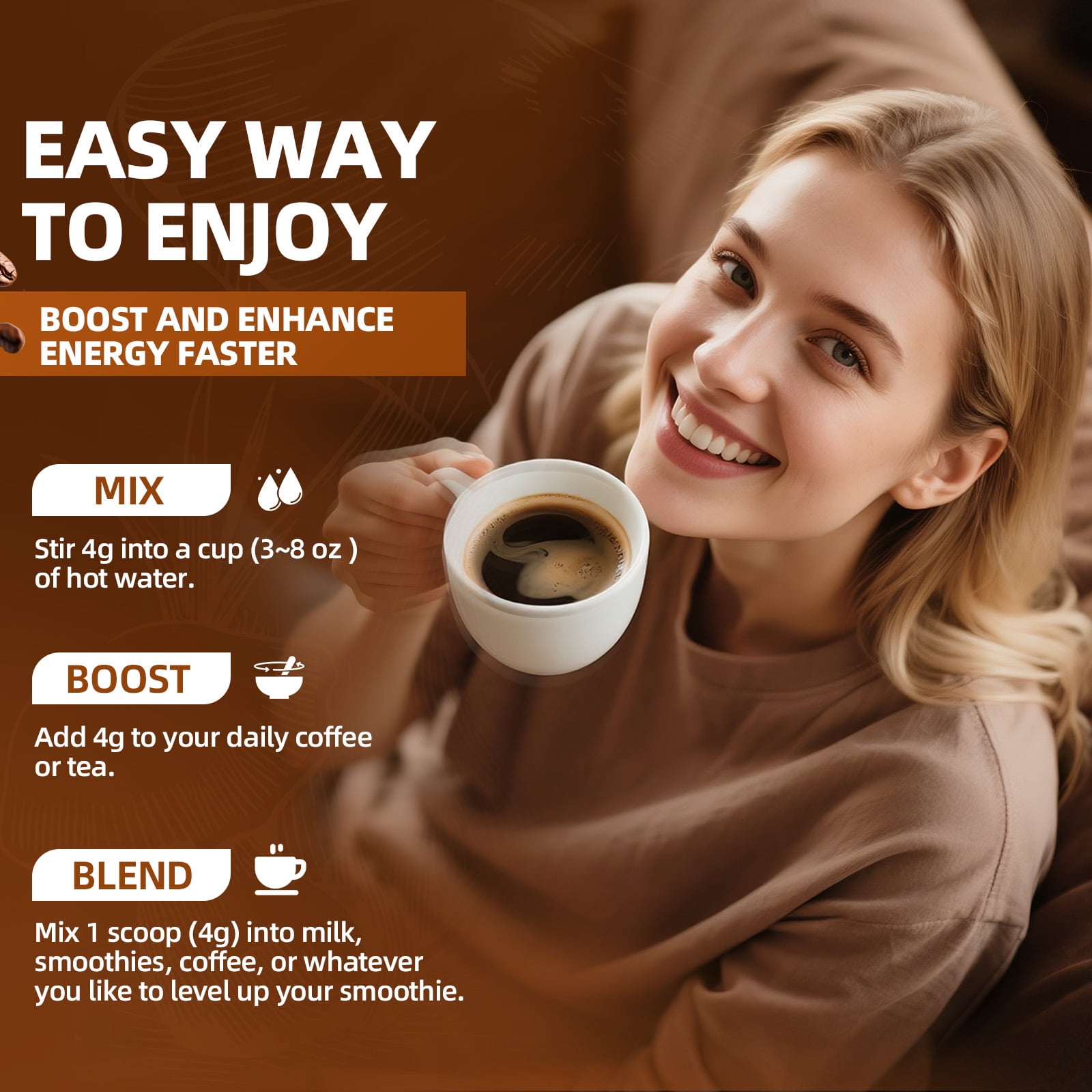 Mushroom Coffee Powder, Mushroom Supplement,for Energy, Focus, Memory and Immunity, 7.97 oz 57 Servings
