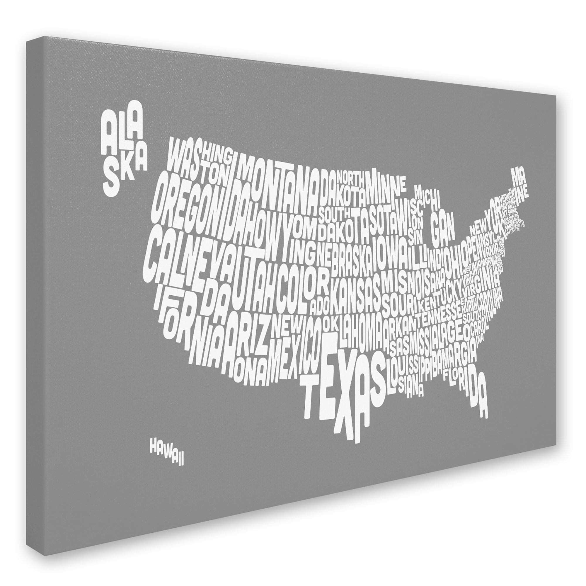 Trademark Art 'GREY-USA States Text Map' Canvas Art by Michael Tompsett