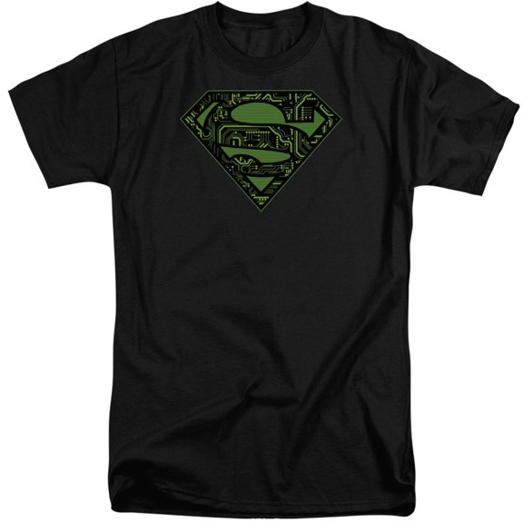 Superman Circuits Shield Adult Tall T-Shirt Black