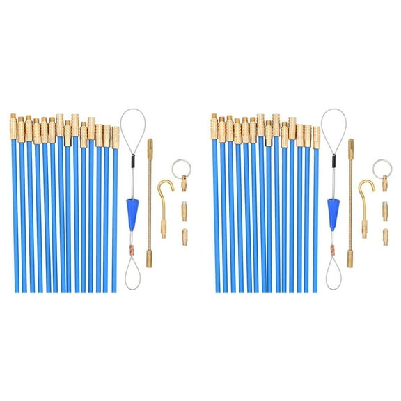 2 Set 20 Feet Fiberglass Fish Tape Cable Rods,Electrical Wire Running Push/Pull Kit with Hook and Hole Kit