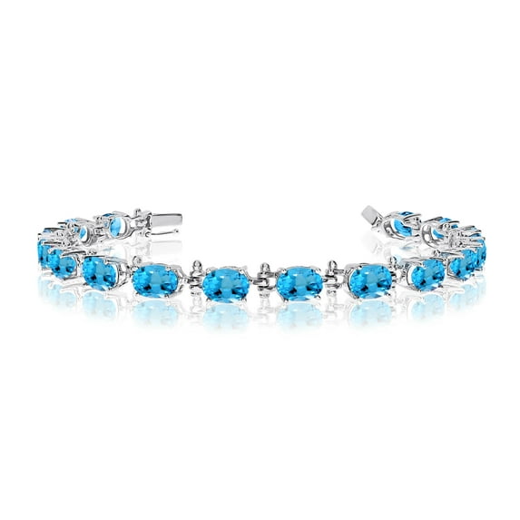 14K White Gold Oval Blue Topaz Tennis Bracelet