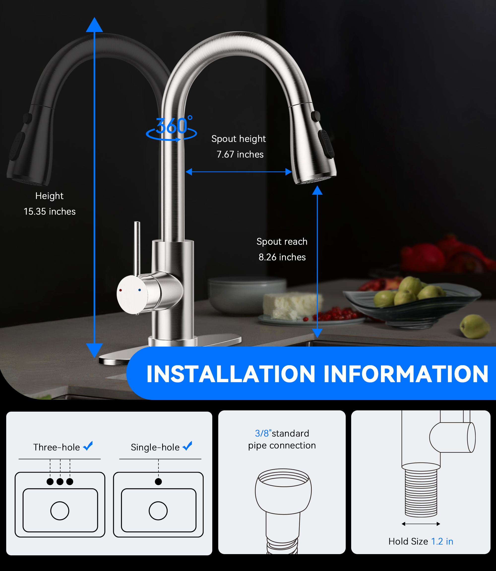 Hodvit Stainless Steel Kitchen Faucet with Pull-Down Sprayer photo 2