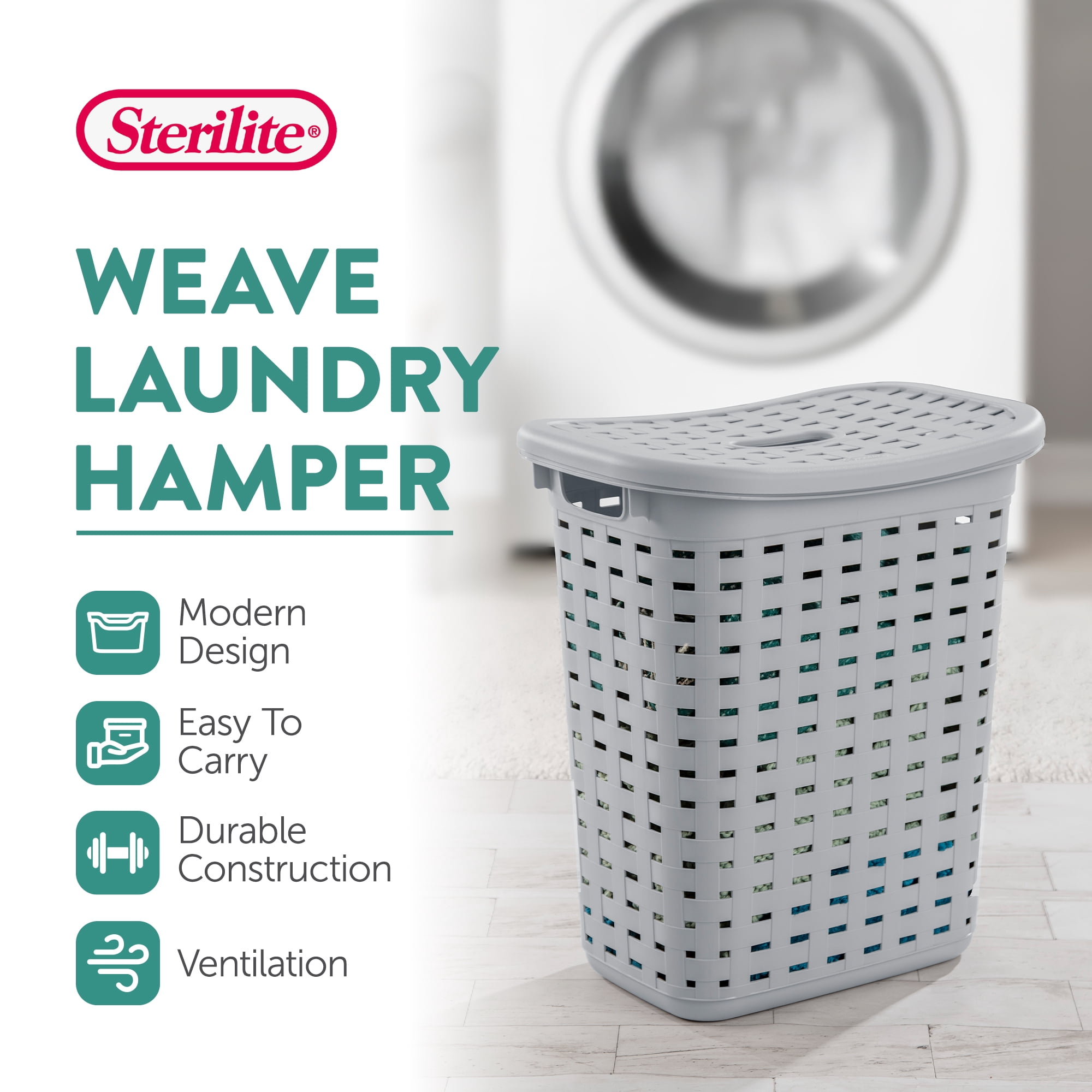 Sterilite Plastic Weave Laundry Hamper Slim Clothes Basket, Gray, 12-Pack