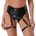 thumbnail image 4 of Ropa interior de mujer de charol con efecto mojado, lencería sexy, ropa de club para baile en barra, tiro bajo, sin entrepierna, anillo en O, liga para piernas, calzoncillos de látex, 4 of 5