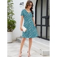 thumbnail image 3 of Chiclily Women's Summer Casual T-Shirt Dress - Short Sleeve Crisscross V-Neck Swing A-Line Tunic Sundress with Pockets, Monet Garden Size M, 3 of 6