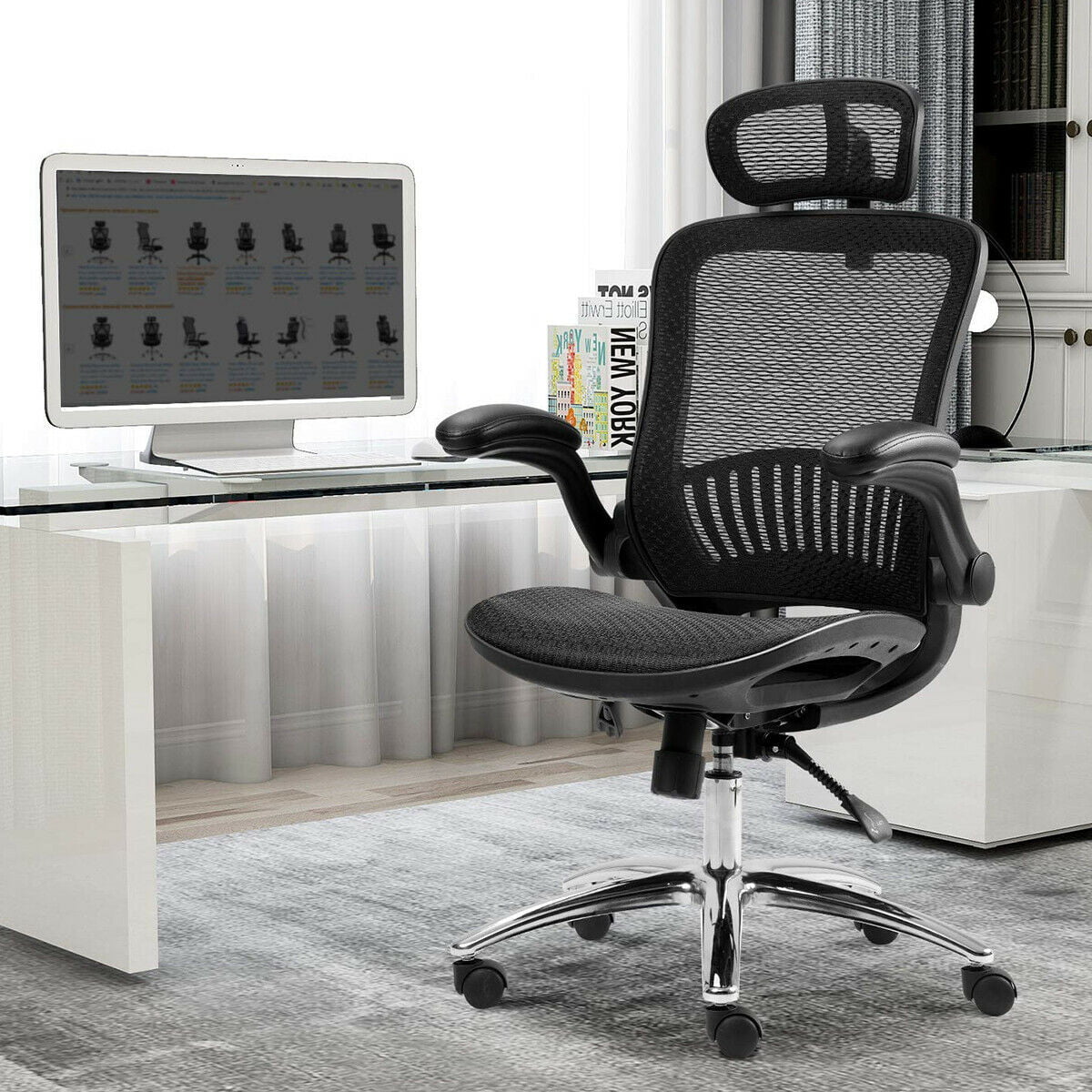 Ergonomic Office Computer Chair Adjustable Armrest Mesh Swivel Black Breathable 