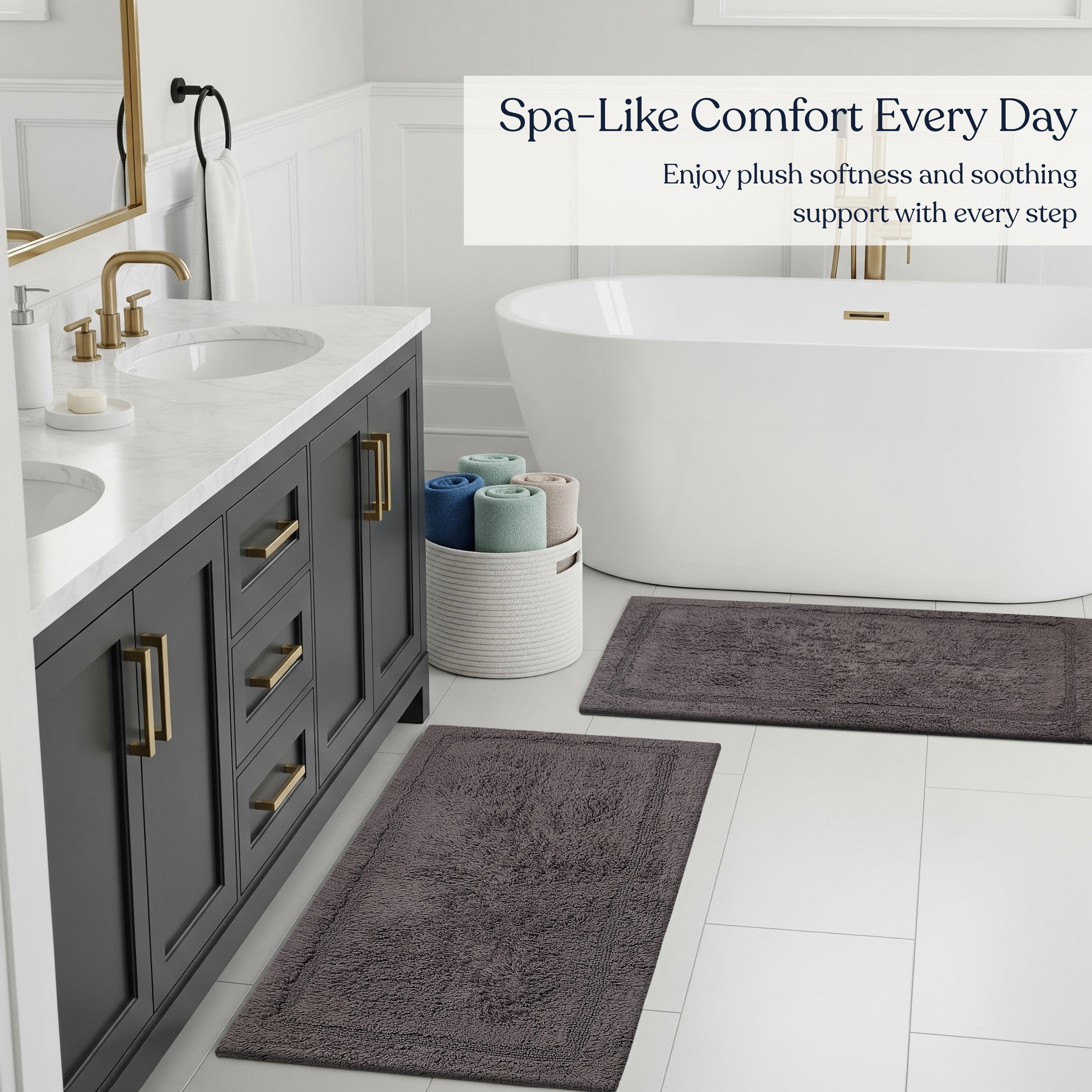 Delara Organic Cotton Reversible Bath Mat – 3000 GSM, GOTS Certified, Ultra-Thick & Super Absorbent | Soft, Plush & Quick-Drying Bathroom Rug