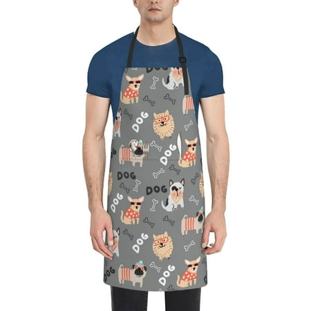 

Tebeau Bulldog Print Waterproof Cooking Aprons Adjustable Bib Soft Chef Apron with 2 Pockets for Men Women