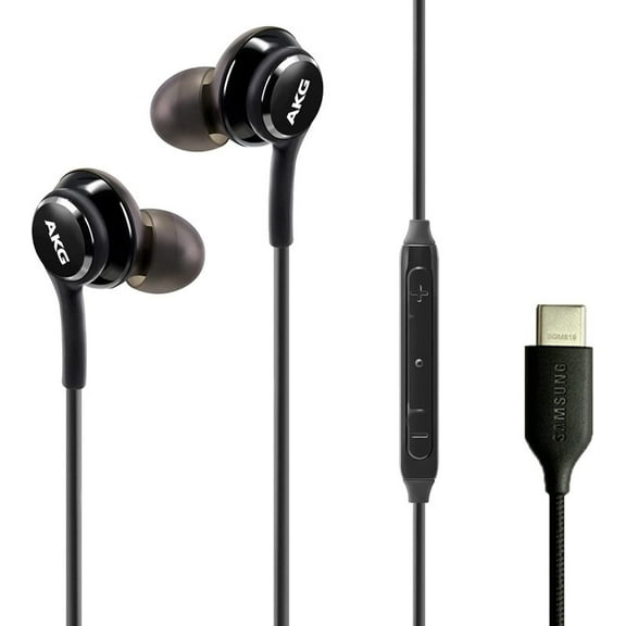 AKG Type C Headphone Earbuds for for Google Pixel Fold - Designed by AKG - Braided Cable with Microphone and Volume Remote USB-C Connector - Black