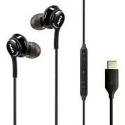 AKG Type C Headphone Earbuds for for Samsung Galaxy A54 - Designed by AKG - Braided Cable with Microphone and Volume Remote USB-C Connector - Black